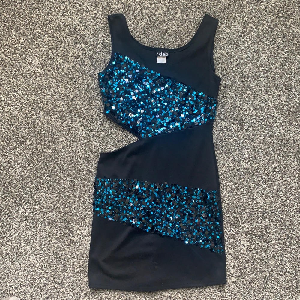 Black & blue sequin dress